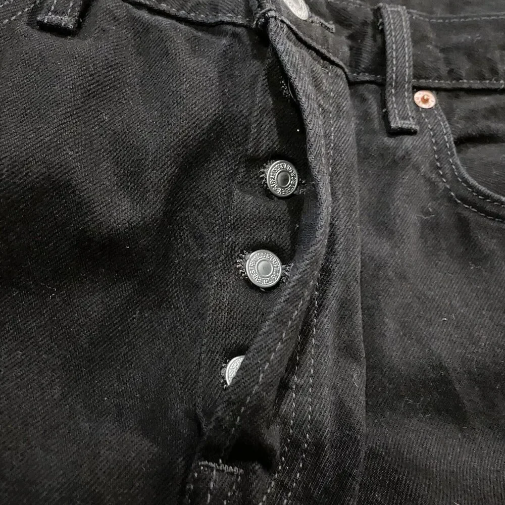 Levis 501 Jeans Original Fit Button Fly Straight‎ Leg Black Denim Mens 34x33